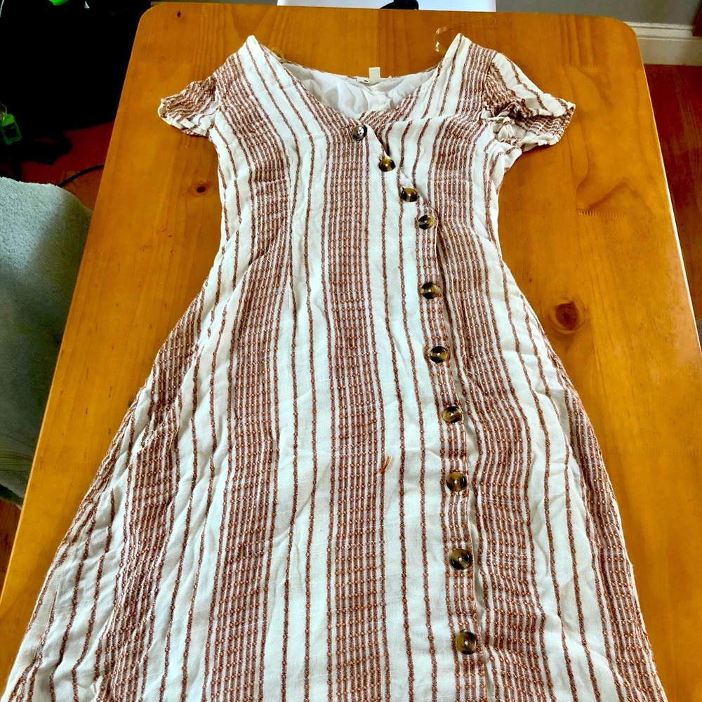 Red and white striped asymmetrical button down dress size M Miami brand